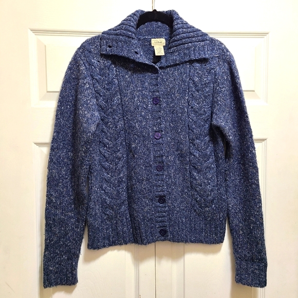 L.L. Bean Sweaters - LL Bean Women's Sweater Blue Speck Cardigan Size Small Wool Blend Button